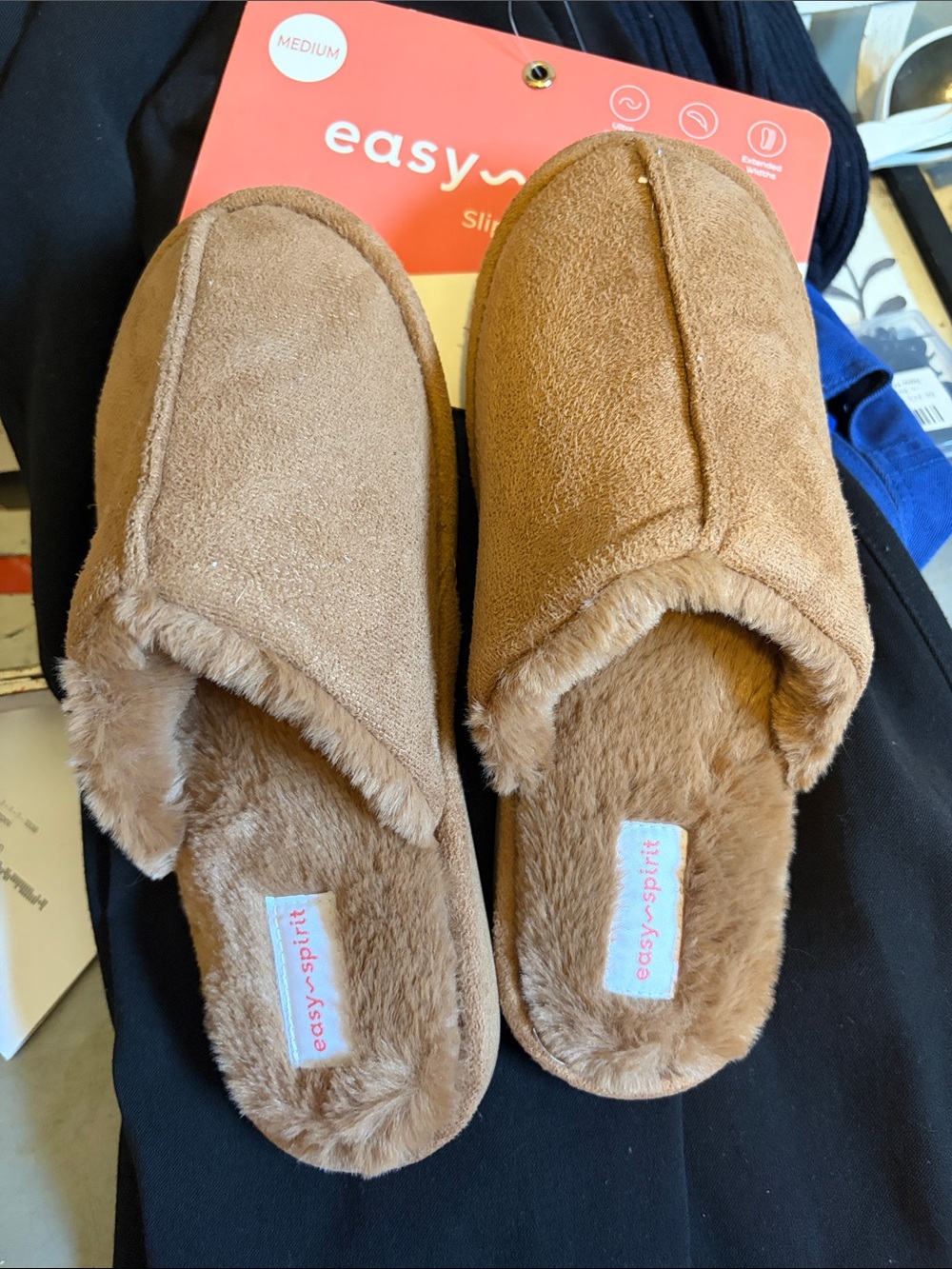 Easy Spirit Brown Faux-Suede Plush Lined Slip-On Slippers